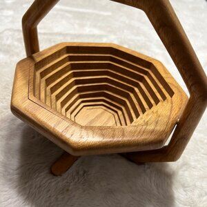 Handcrafted Wooden Collapsible Basket With Handle